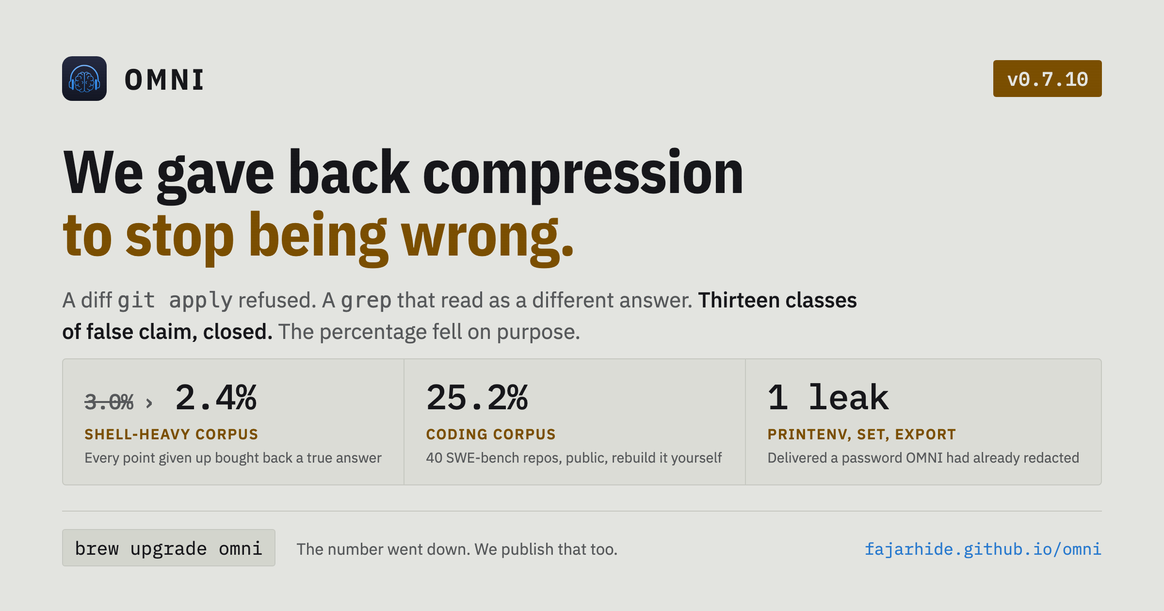 OMNI v0.7.10 release card: we gave back compression to stop being wrong